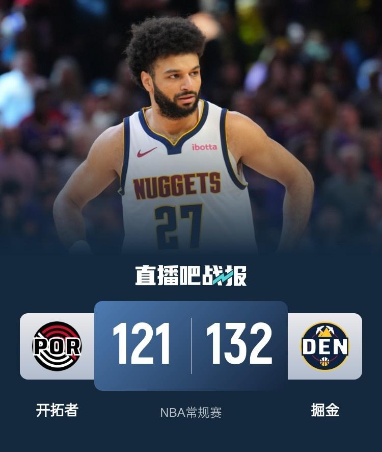 掘金客场大胜开拓者，约基奇独揽20+15